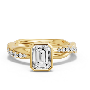 Image for Emerald Classic Bezel Ring with Rope Pave band