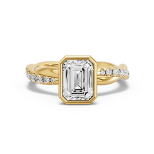 Image for Emerald Classic Bezel Ring with Rope Pave band in 14K Yellow Gold