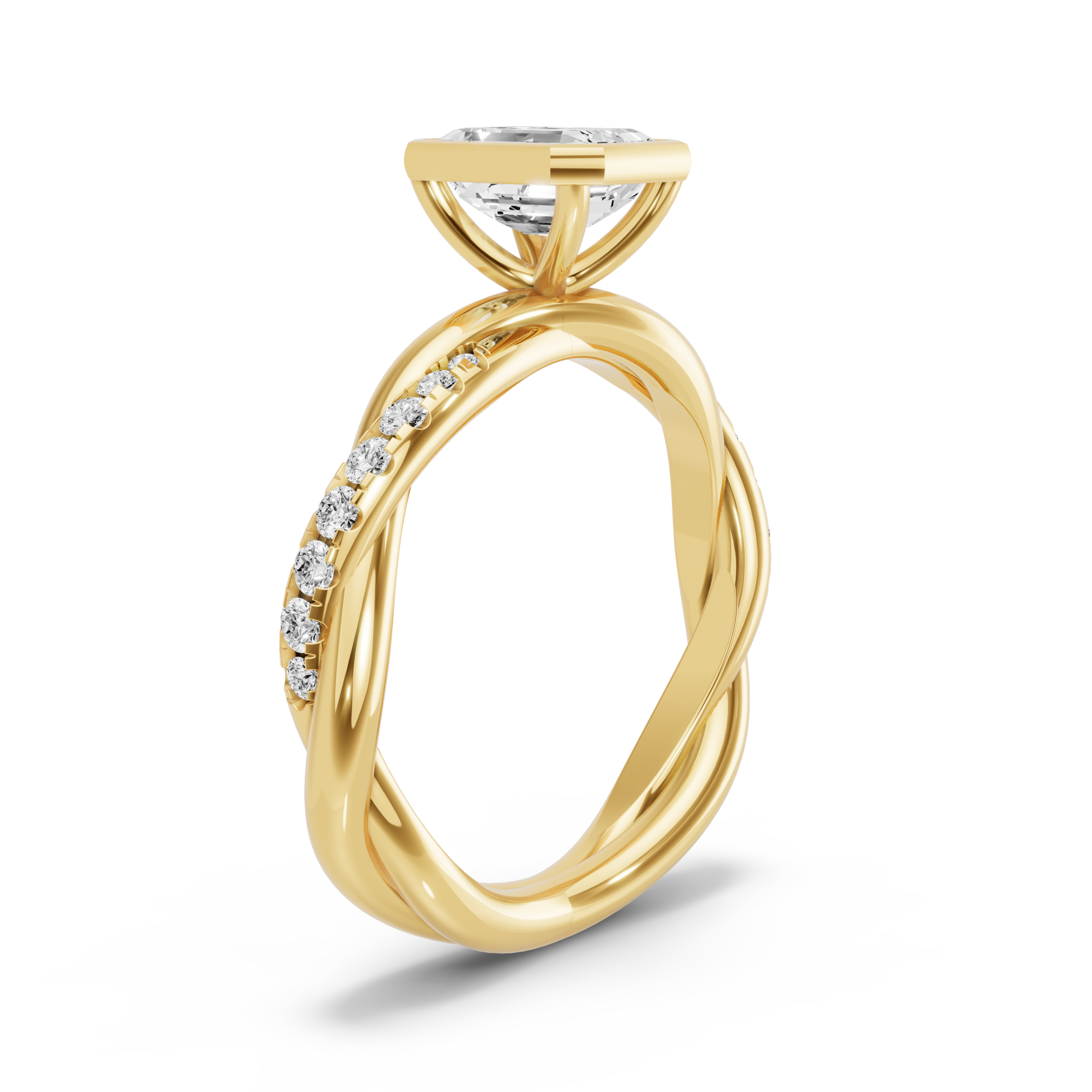 Image for Emerald Classic Bezel Ring with Rope Pave band in 10K Yellow Gold