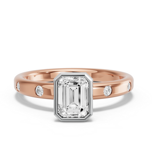 Image for Emerald Classic Bezel Ring with Sleek Accent band