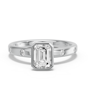 Image for Emerald Classic Bezel Ring with Sleek Accent band