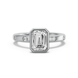 Image for Emerald Classic Bezel Ring with Sleek Accent band in 950 Platinum