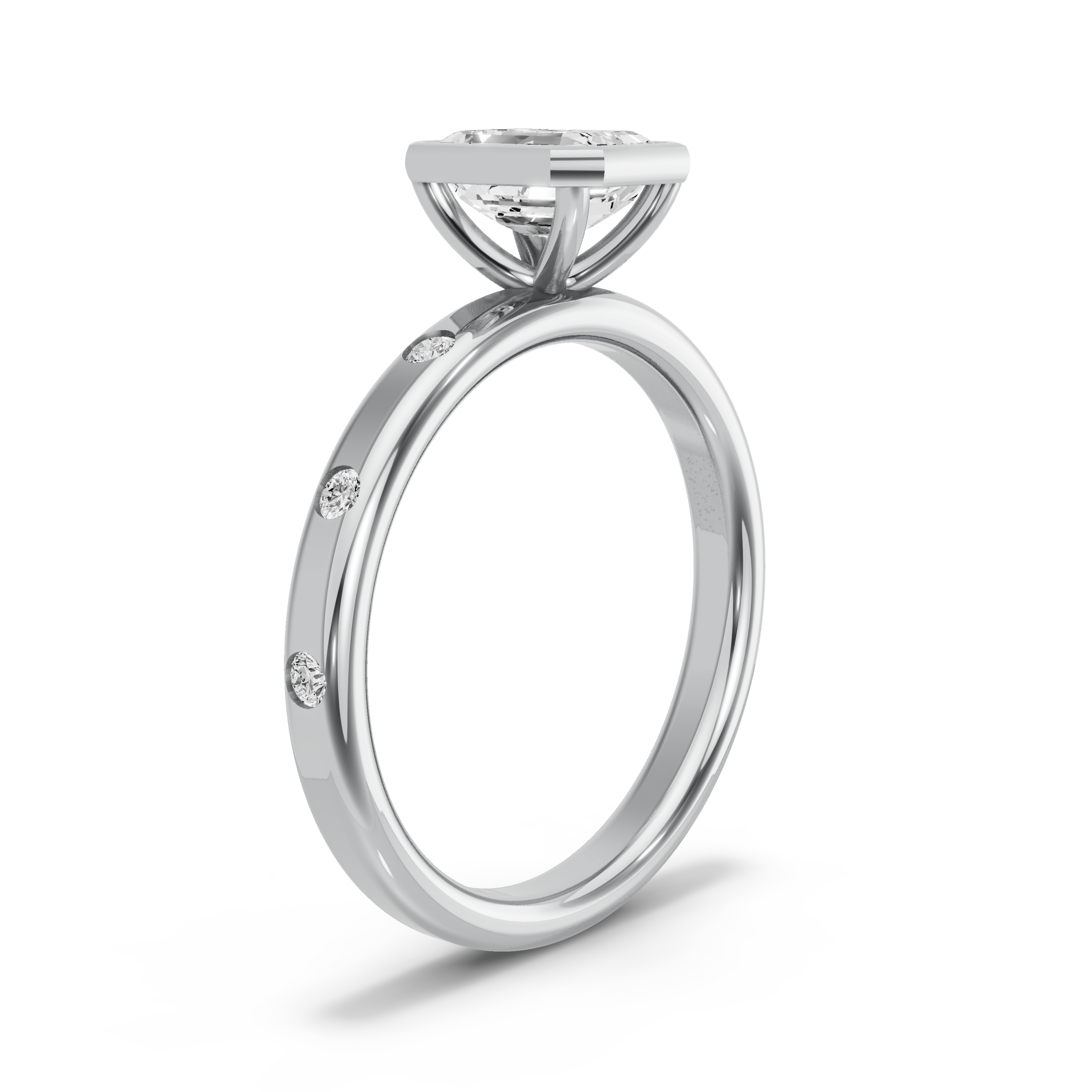 Image for Emerald Classic Bezel Ring with Sleek Accent band in 10K White Gold