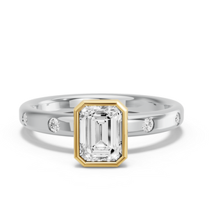 Image for Emerald Classic Bezel Ring with Sleek Accent band