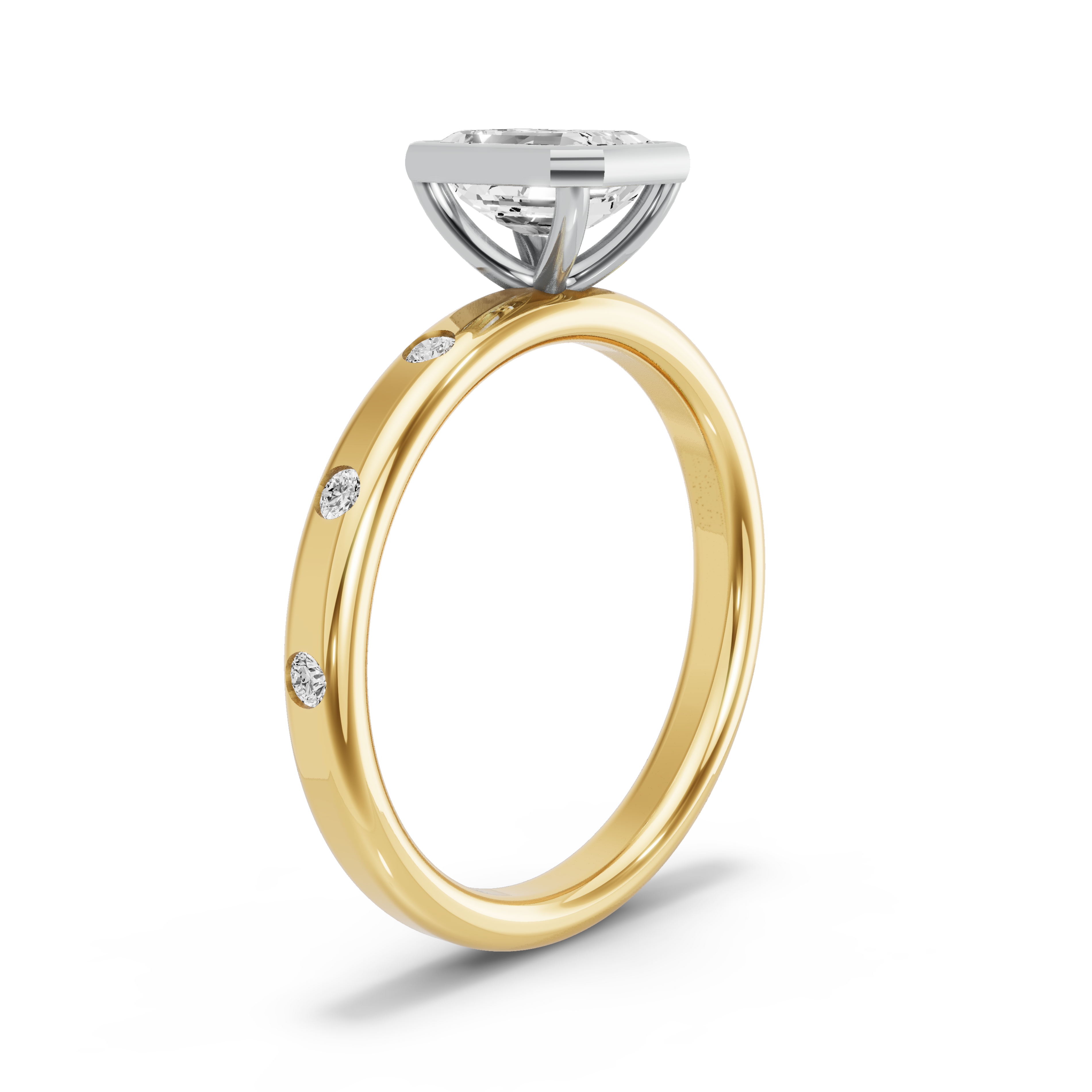 Image for Emerald Classic Bezel Ring with Sleek Accent band in 18K Two Tone Yellow Gold
