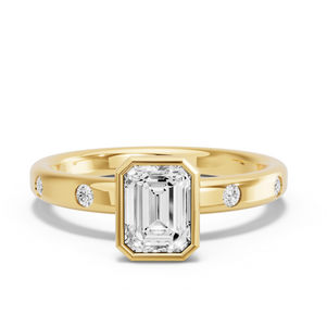 Image for Emerald Classic Bezel Ring with Sleek Accent band