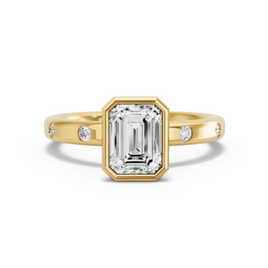 Image for Emerald Classic Bezel Ring with Sleek Accent band in 18K Yellow Gold