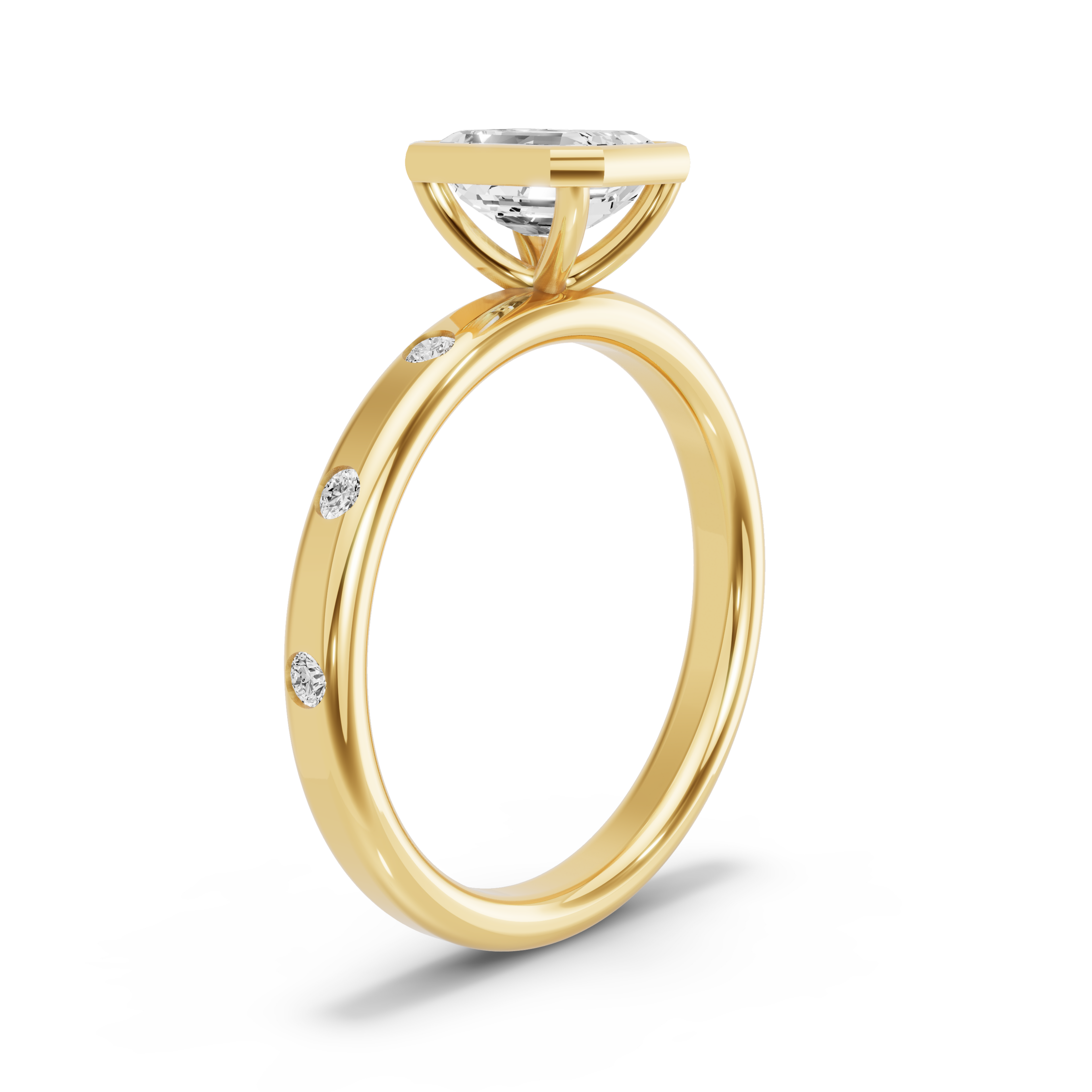 Image for Emerald Classic Bezel Ring with Sleek Accent band in 14K Yellow Gold