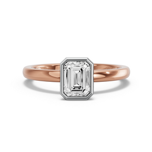 Image for Emerald Classic Bezel Ring with Solitaire band in 18K Two Tone Rose Gold
