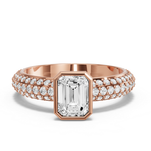 Image for Emerald Classic Bezel Ring with Triple Row Pave band