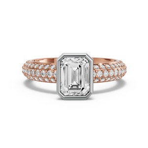 Image for Emerald Classic Bezel Ring with Triple Row Pave band in 10K Two Tone Rose Gold