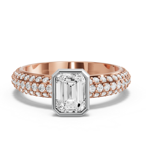 Image for Emerald Classic Bezel Ring with Triple Row Pave band