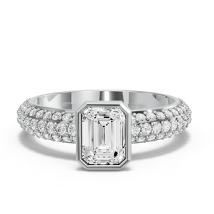 Image for Emerald Classic Bezel Ring with Triple Row Pave band
