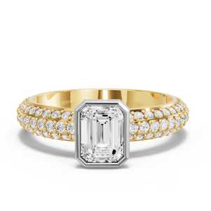Image for Emerald Classic Bezel Ring with Triple Row Pave band