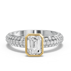 Image for Emerald Classic Bezel Ring with Triple Row Pave band