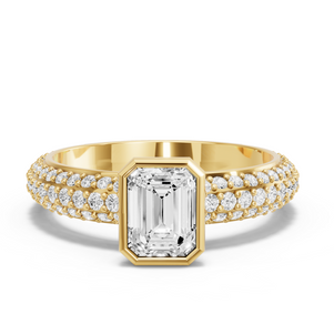 Image for Emerald Classic Bezel Ring with Triple Row Pave band