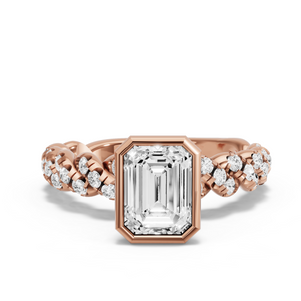 Image for Emerald Classic Bezel Ring with Twist Pave band