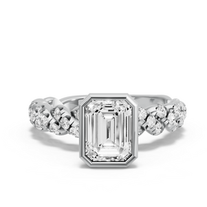 Image for Emerald Classic Bezel Ring with Twist Pave band