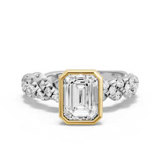 Image for Emerald Classic Bezel Ring with Twist Pave band