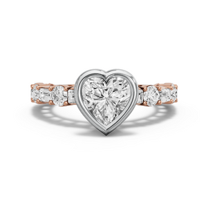 Image for Heart Classic Bezel Ring with Alternating Baguette band