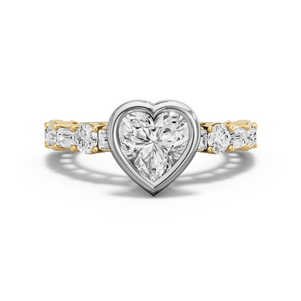 Image for Heart Classic Bezel Ring with Alternating Baguette band