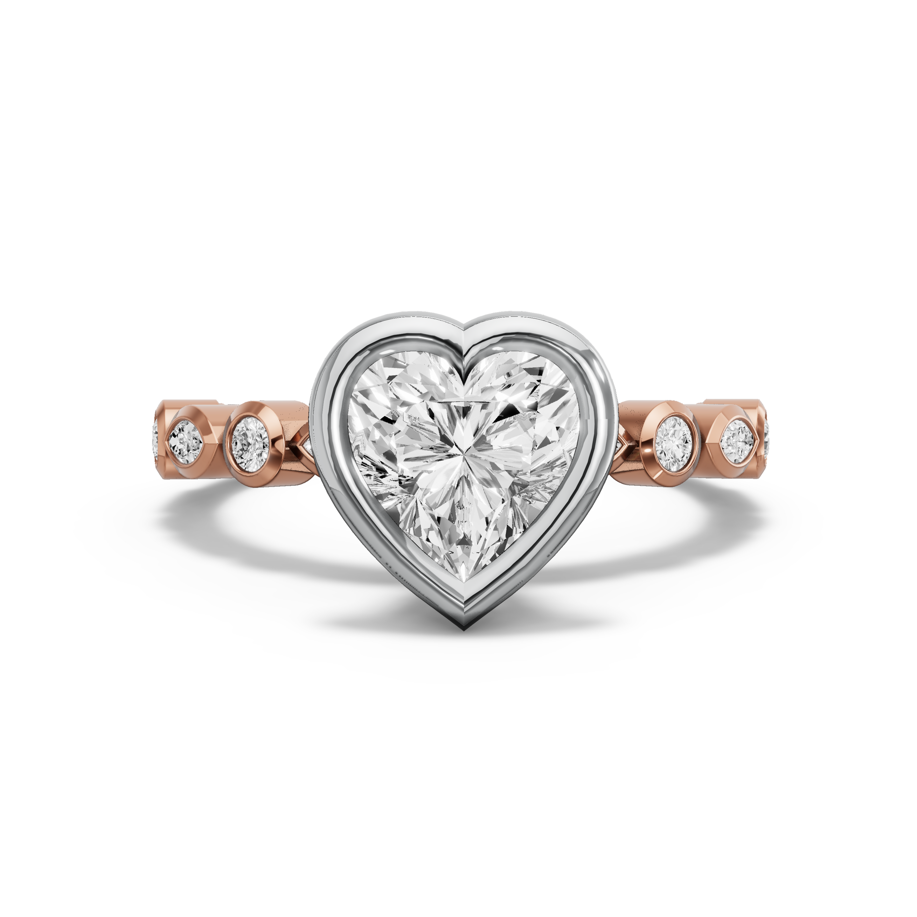 Image for Heart Classic Bezel Ring with Alternating Marquise band in 10K Two Tone Rose Gold