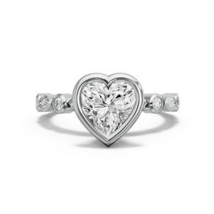 Image for Heart Classic Bezel Ring with Alternating Marquise band in 18K White Gold