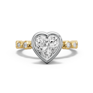 Image for Heart Classic Bezel Ring with Alternating Marquise band in 14K Two Tone Yellow Gold