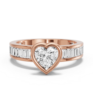 Image for Heart Classic Bezel Ring with Baguette Channel band