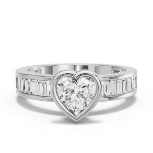 Image for Heart Classic Bezel Ring with Baguette Channel band