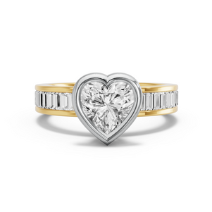 Image for Heart Classic Bezel Ring with Baguette Channel band in 18K Two Tone Yellow Gold