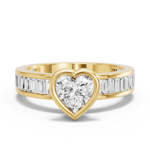 Image for Heart Classic Bezel Ring with Baguette Channel band