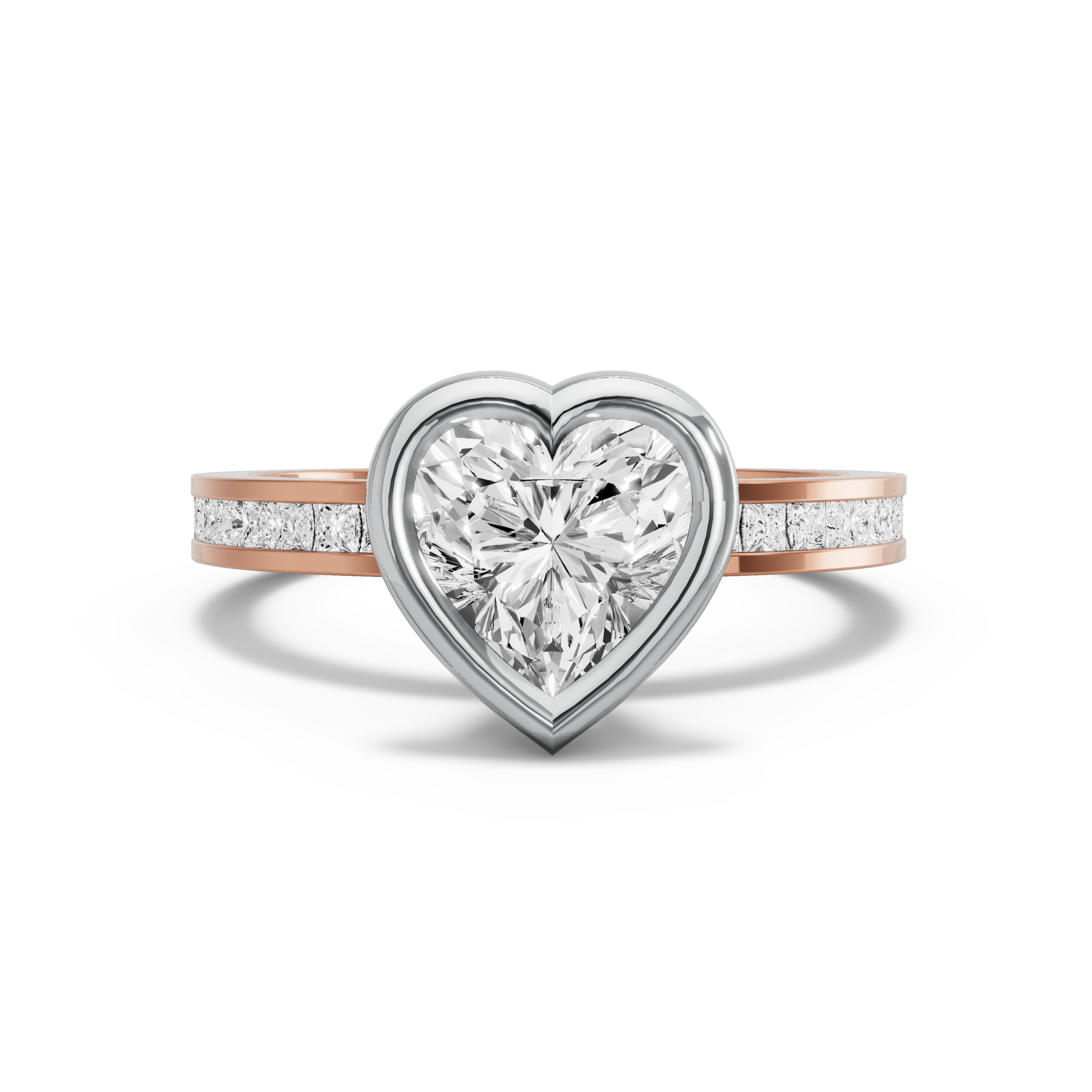 Image for Heart Classic Bezel Ring with Channel band in 18K Two Tone Rose Gold