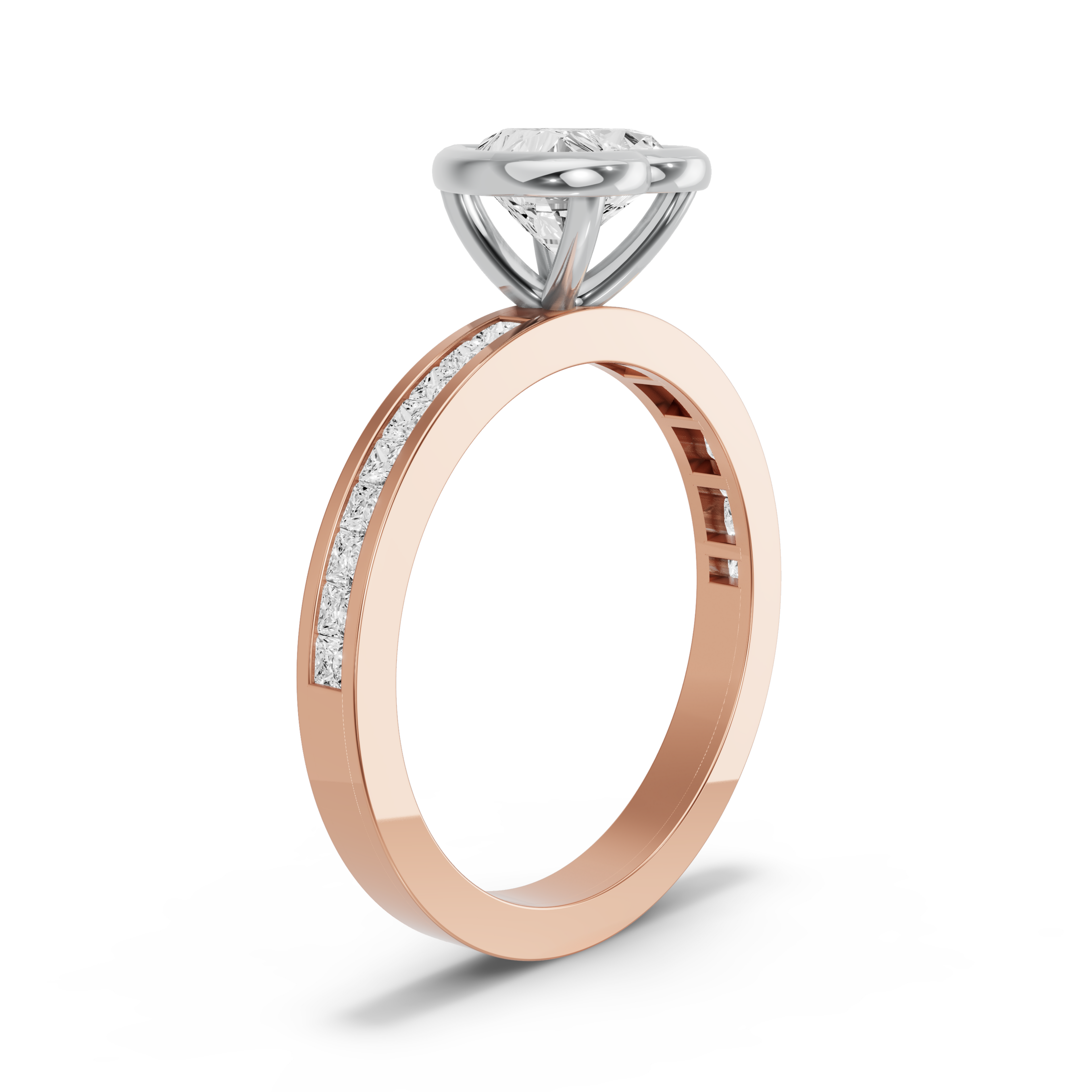 Image for Heart Classic Bezel Ring with Channel band in 10K Two Tone Rose Gold