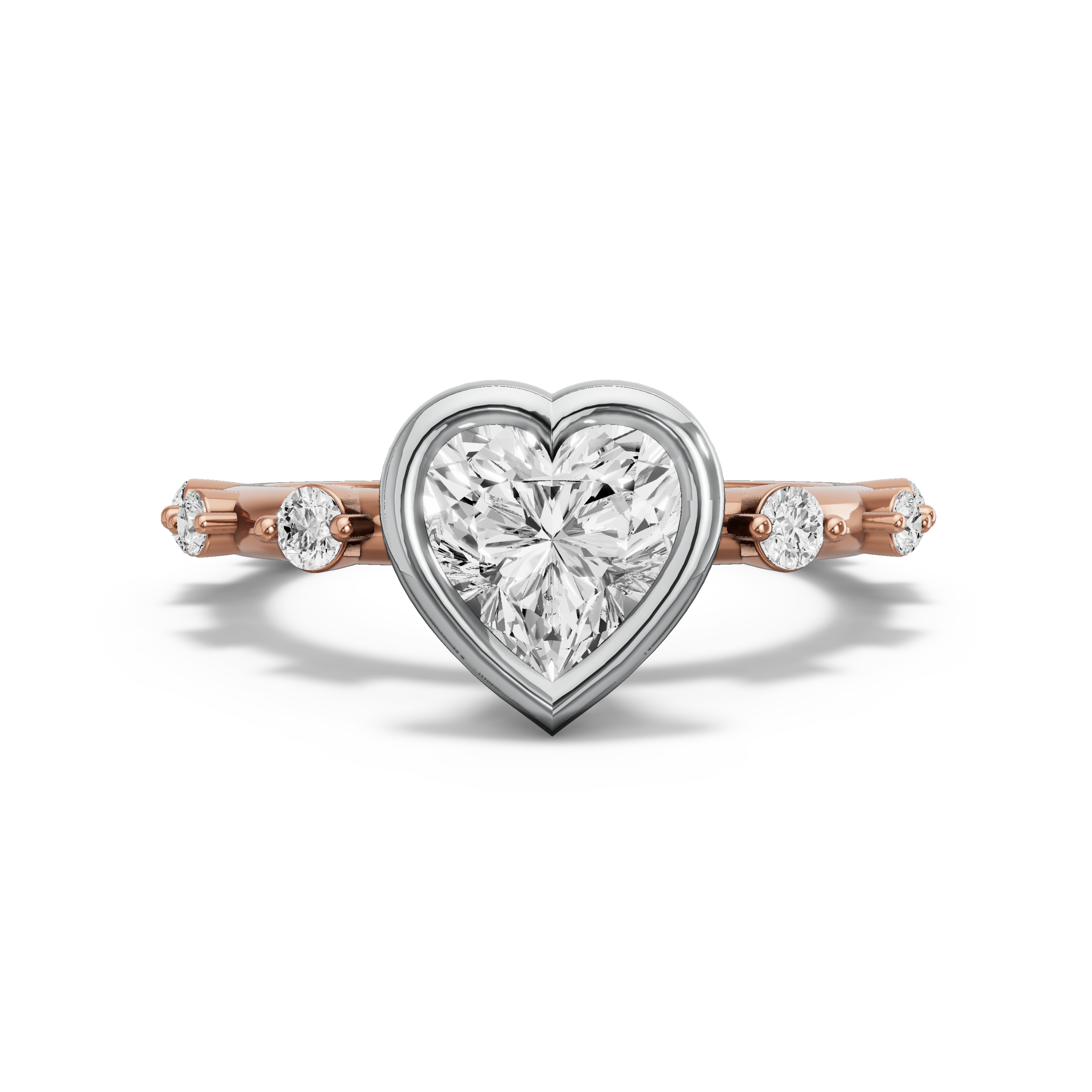 Image for Heart Classic Bezel Ring with Floating Station band in 14K Two Tone Rose Gold