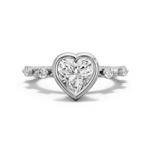 Image for Heart Classic Bezel Ring with Floating Station band in 18K White Gold