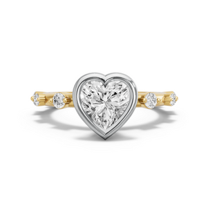 Image for Heart Classic Bezel Ring with Floating Station band in 18K Two Tone Yellow Gold
