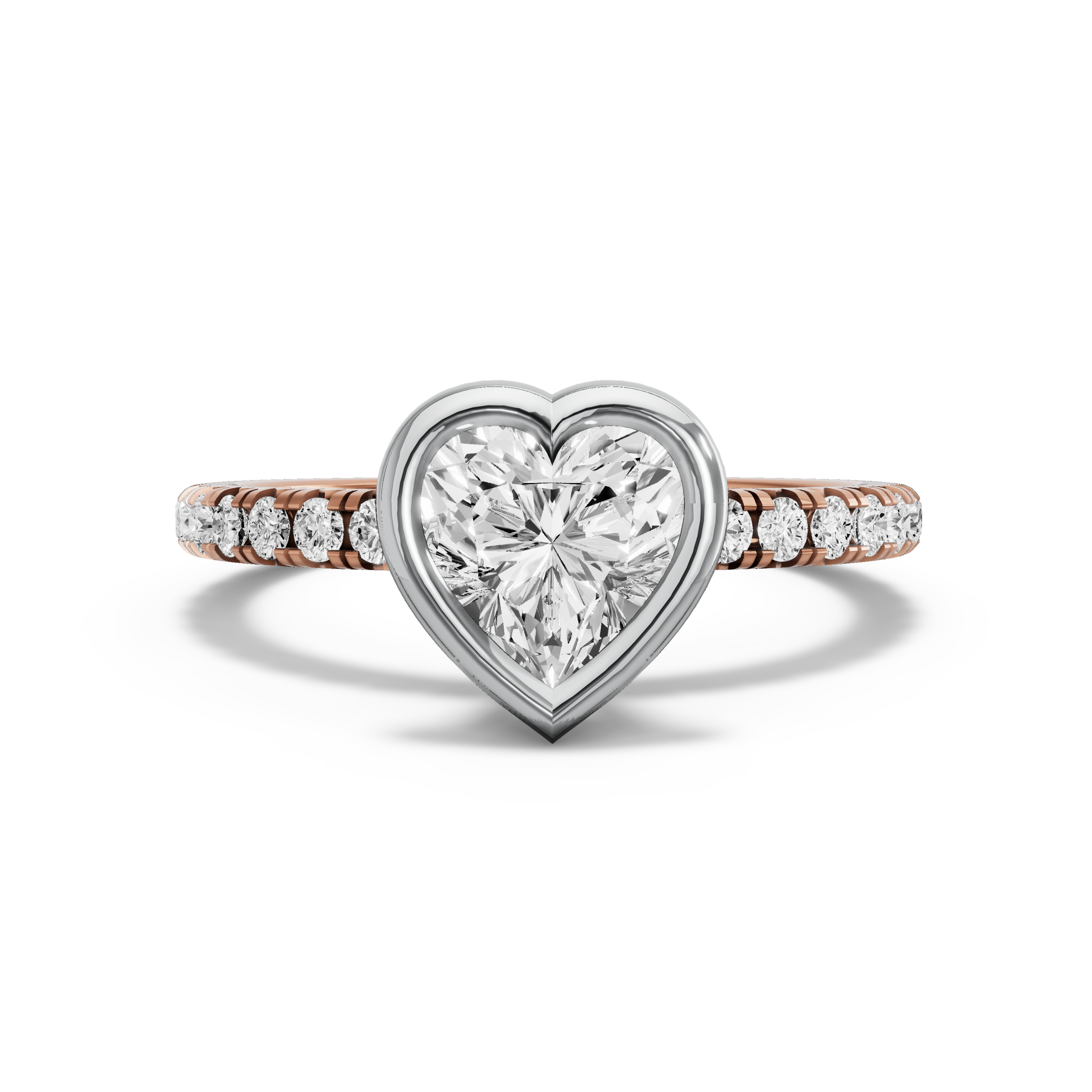 Image for Heart Classic Bezel Ring with French Pave band in 14K Two Tone Rose Gold