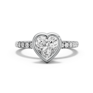 Image for Heart Classic Bezel Ring with French Pave band in 18K White Gold