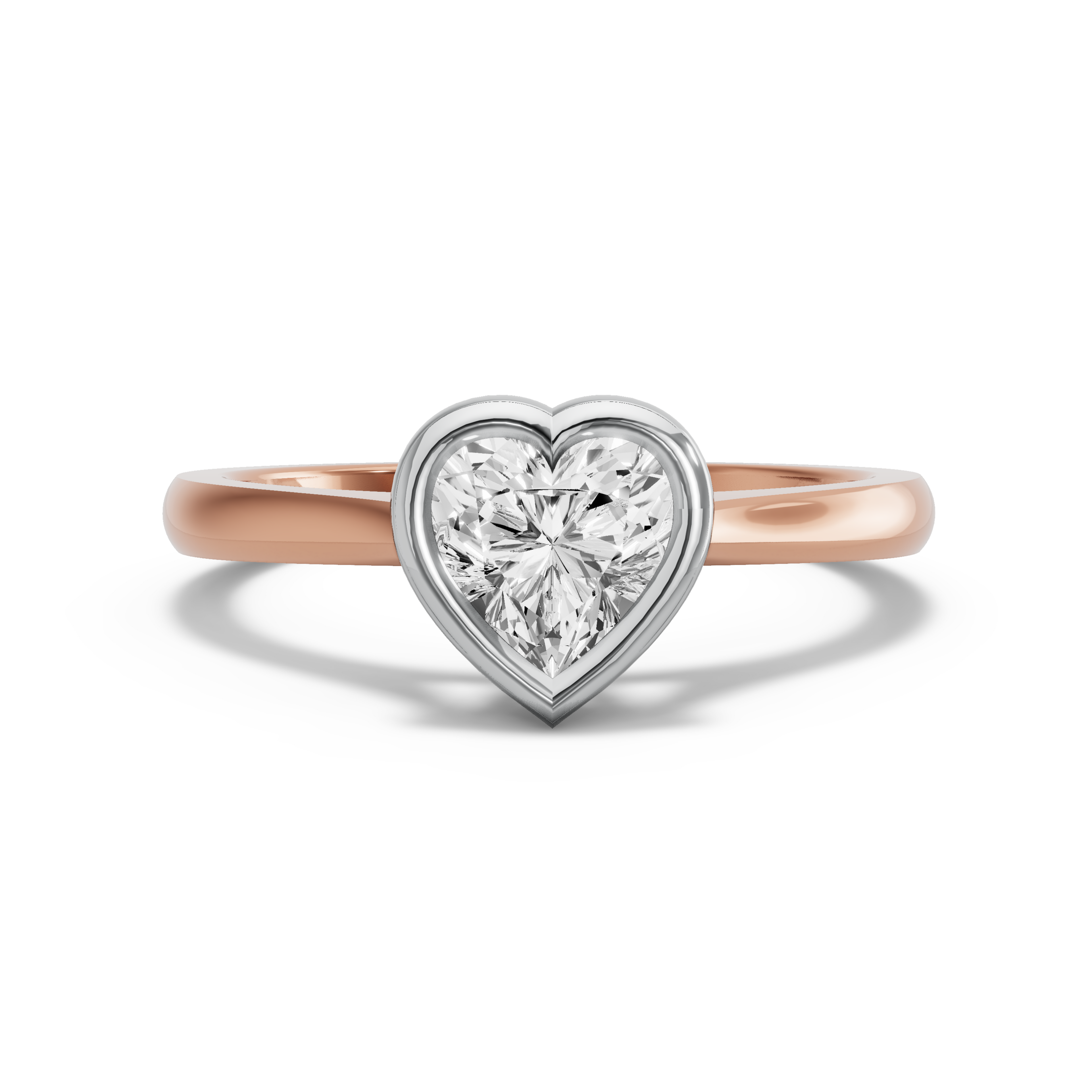 Image for Heart Classic Bezel Ring with Knife Edge Cathedral band in 14K Two Tone Rose Gold