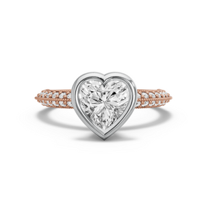 Image for Heart Classic Bezel Ring with Knife Edge Pave band in 10K Two Tone Rose Gold