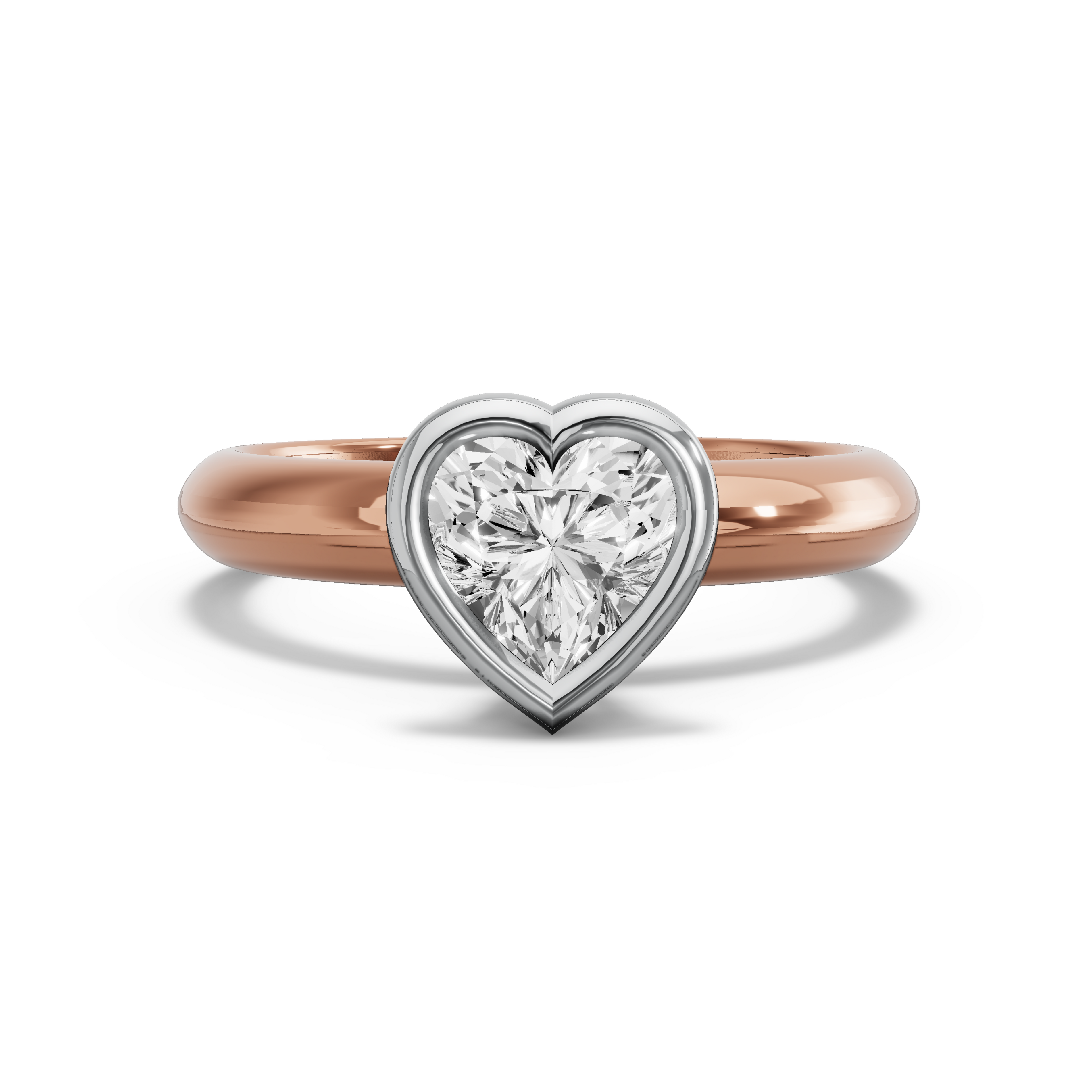 Image for Heart Classic Bezel Ring with Knife Edge Solitaire band in 10K Two Tone Rose Gold