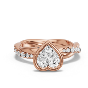 Image for Heart Classic Bezel Ring with Rope Pave band