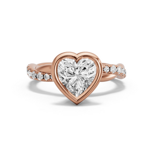Image for Heart Classic Bezel Ring with Rope Pave band in 14K Rose Gold