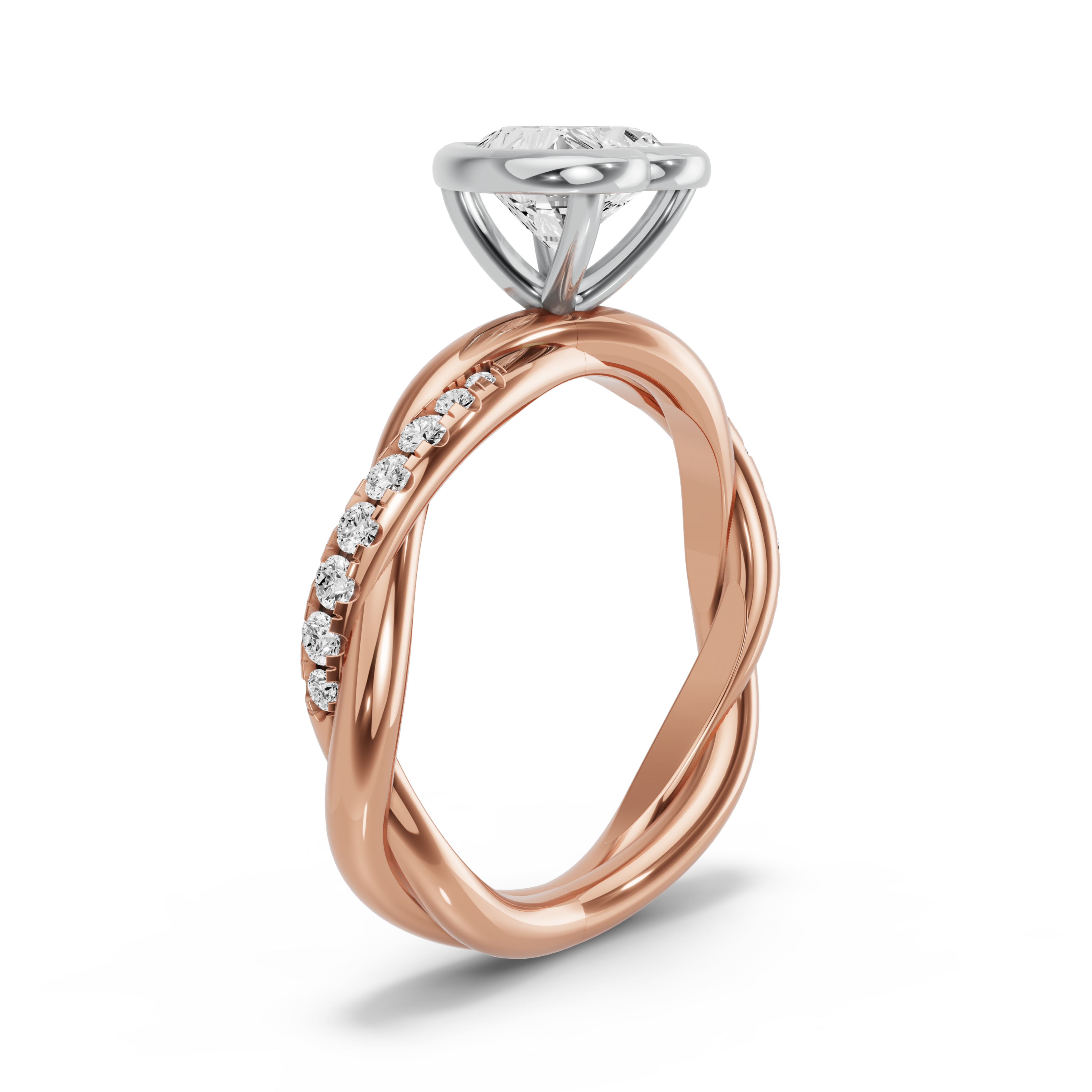 Image for Heart Classic Bezel Ring with Rope Pave band in 18K Two Tone Rose Gold