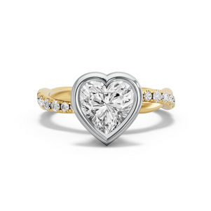 Image for Heart Classic Bezel Ring with Rope Pave band in 14K Two Tone Yellow Gold