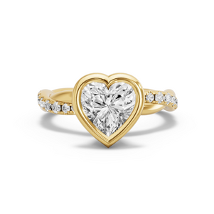 Image for Heart Classic Bezel Ring with Rope Pave band in 14K Yellow Gold