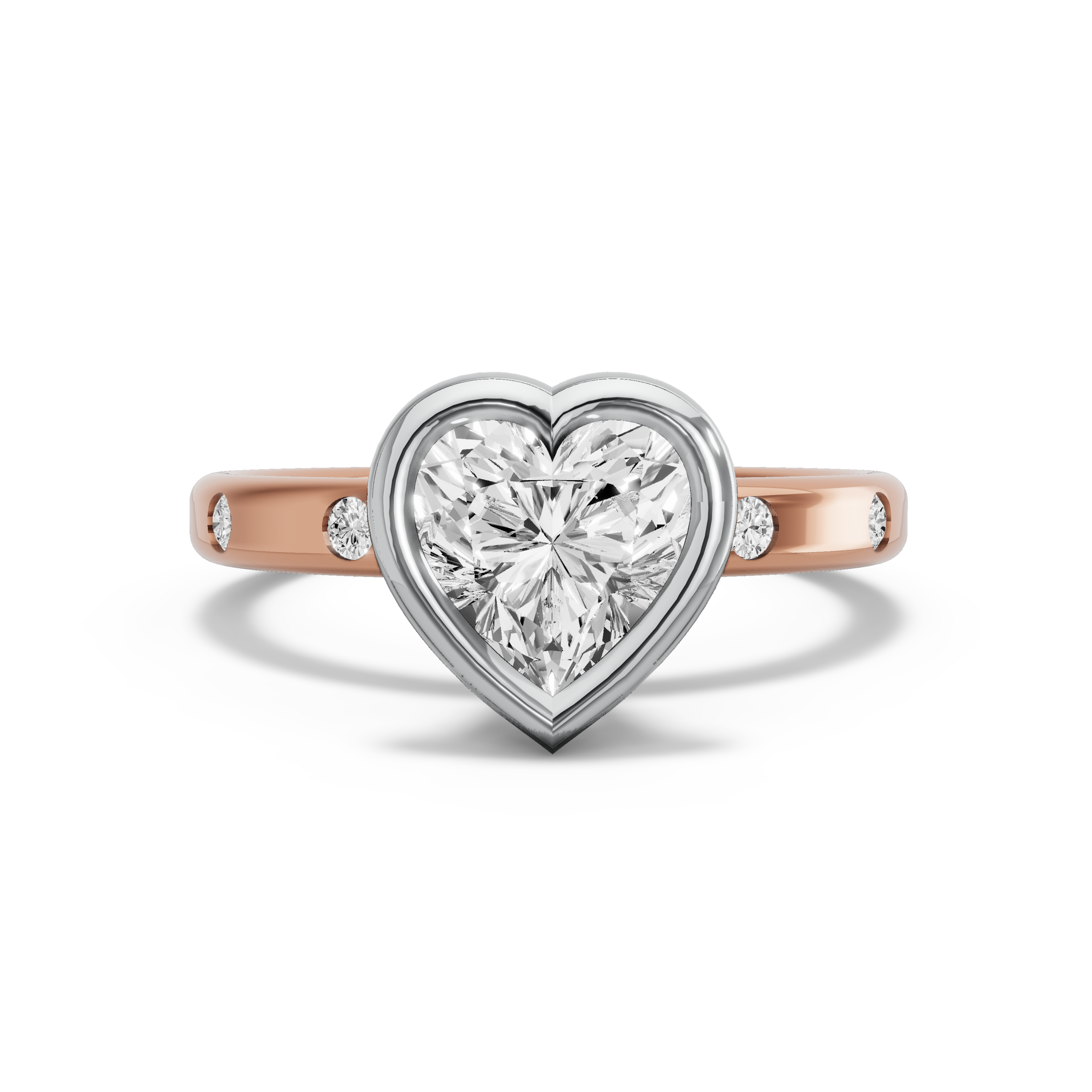 Image for Heart Classic Bezel Ring with Sleek Accent band in 18K Two Tone Rose Gold