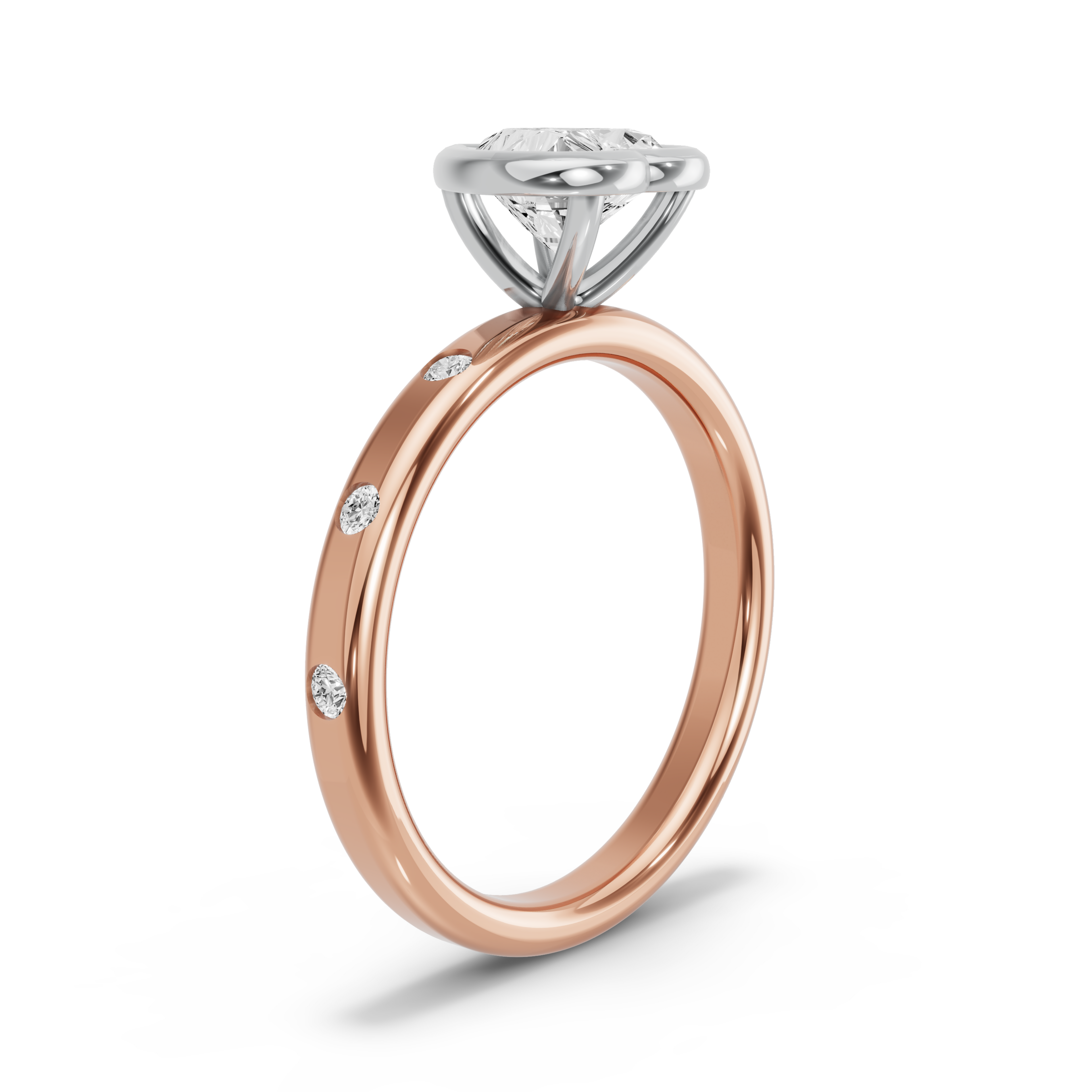 Image for heart-classic-bezel-ring-with-sleek-accent-band-in-10k-two-tone-rose-gold
