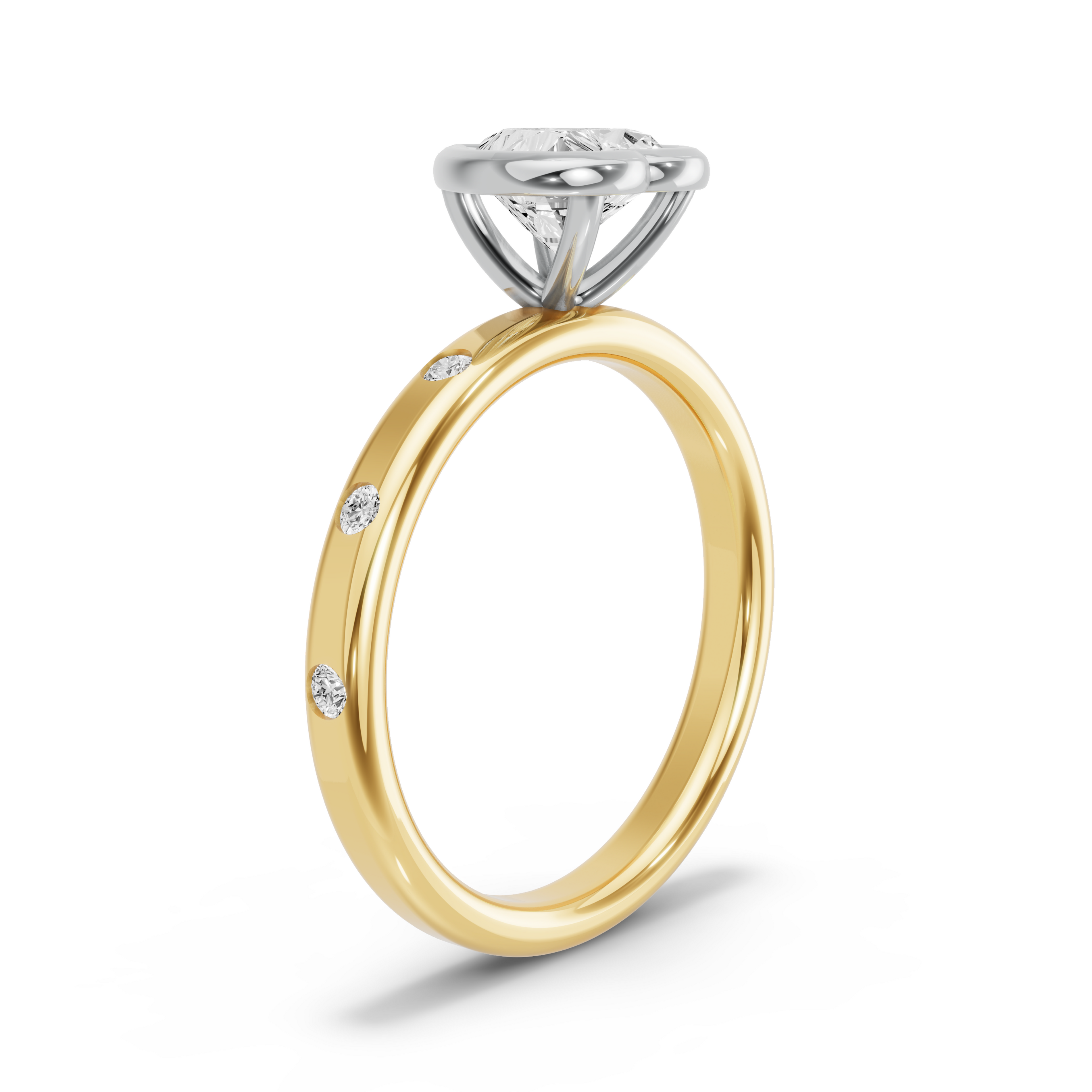 Image for heart-classic-bezel-ring-with-sleek-accent-band-in-10k-two-tone-yellow-gold